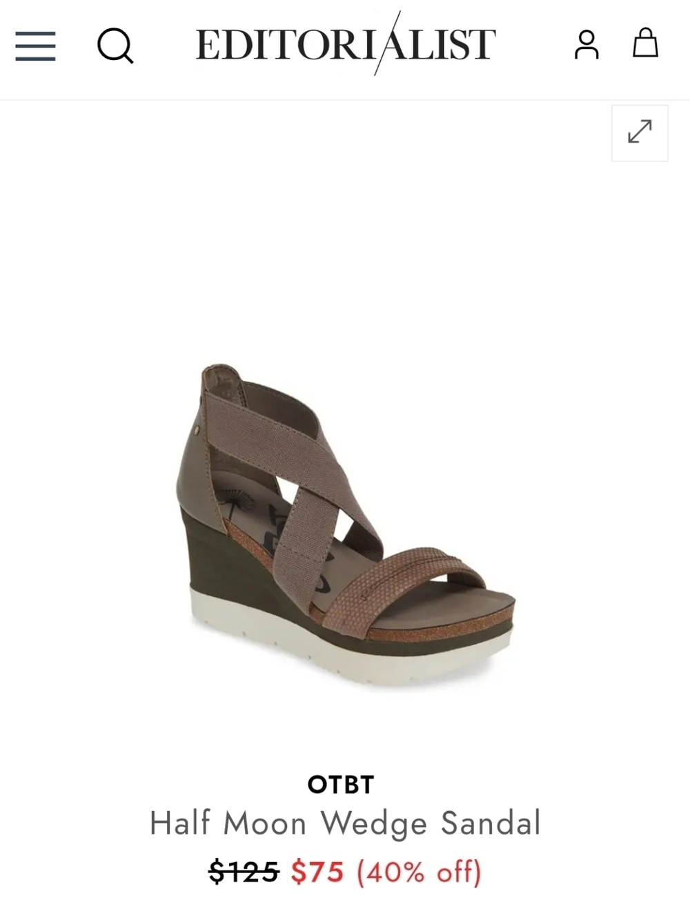 OTBT  Half Moon Taupe and Brown Cross-Strap Wedge Sandal